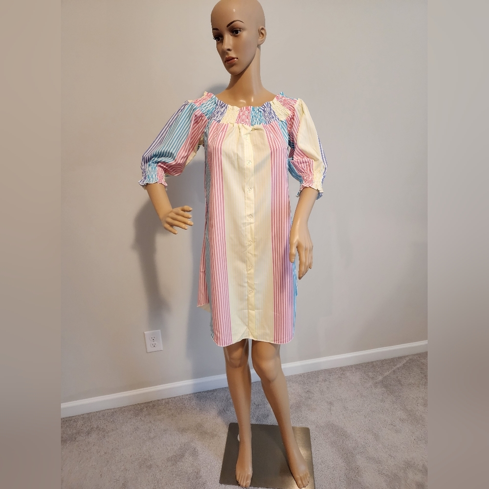 Chic Me Multicolor Stripe Off-the-Shoulder Dress